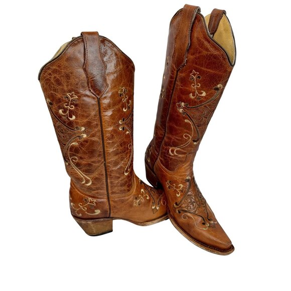Circle G Women's Embroidered Leather Western Boots Made In Mexico Size 8 1/2 - Picture 2 of 9
